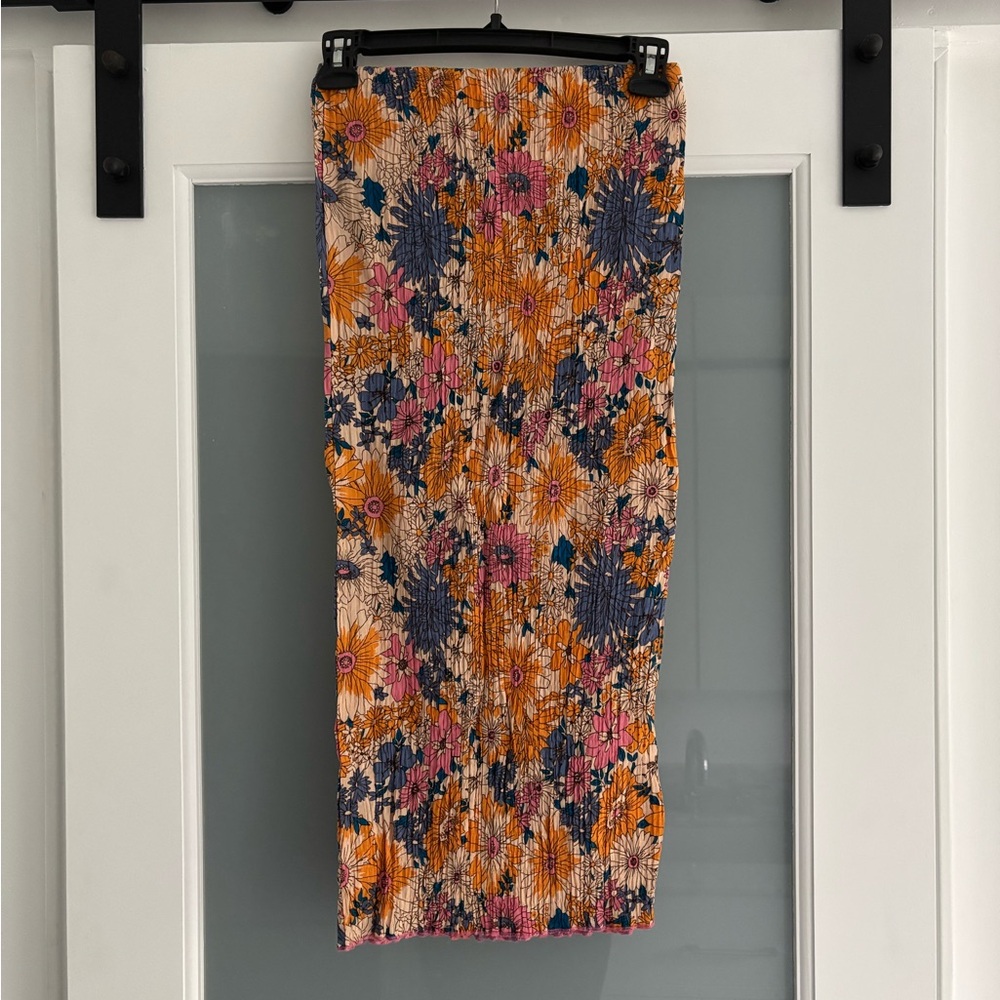 Urban Outfitters Orange Pink Pleated Pencil Midi Skirt